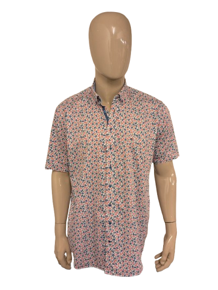 Giordano overhemd korte mouw. Roze Blauw Beige print. Maat XL. regular fit.