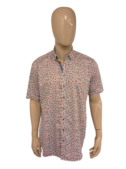 Giordano overhemd korte mouw. Roze Blauw Beige print. Maat XL. regular fit.