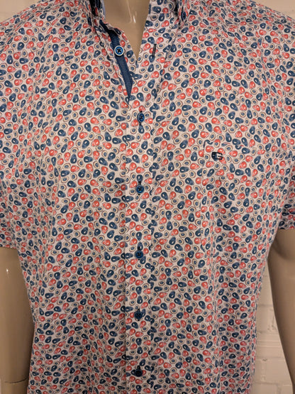 Giordano overhemd korte mouw. Roze Blauw Beige print. Maat XL. regular fit.