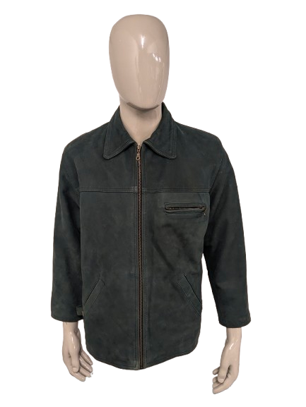 Vintage Leren jas / jack. Groen gekleurd. Maat XL.