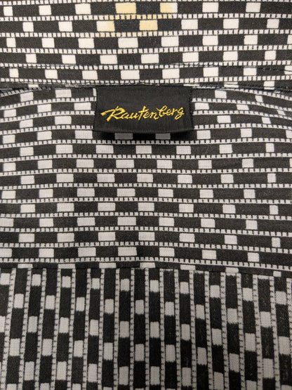 Vintage 70'sRauterberg overhemd met puntkraag. Zwart Witte print. Maat M.