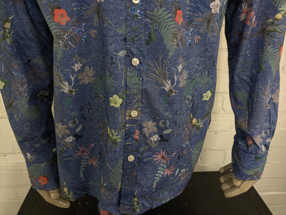 NZA New Zealand Auckland overhemd. Blauw met gekleurde bloemen print. Maat 2XL / XXL.