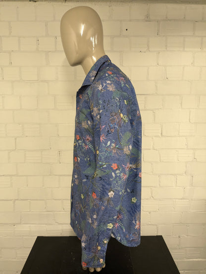 NZA New Zealand Auckland overhemd. Blauw met gekleurde bloemen print. Maat 2XL / XXL.