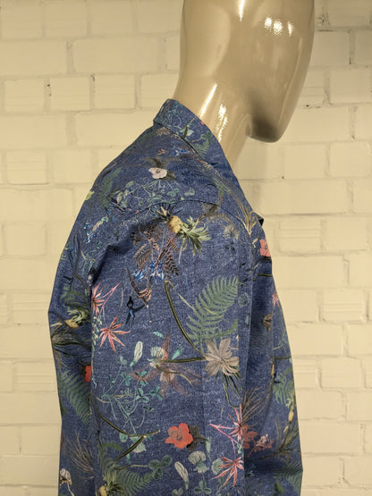 NZA New Zealand Auckland overhemd. Blauw met gekleurde bloemen print. Maat 2XL / XXL.