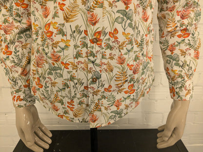 Ben Sherman overhemd. Beige Groen Oranje Rode bloemen print. Maat M.
