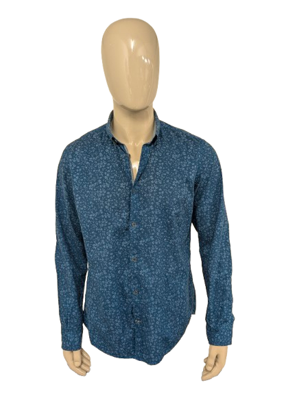 Tom Tailor overhemd. Blauw Bloemen print. Maat XL.