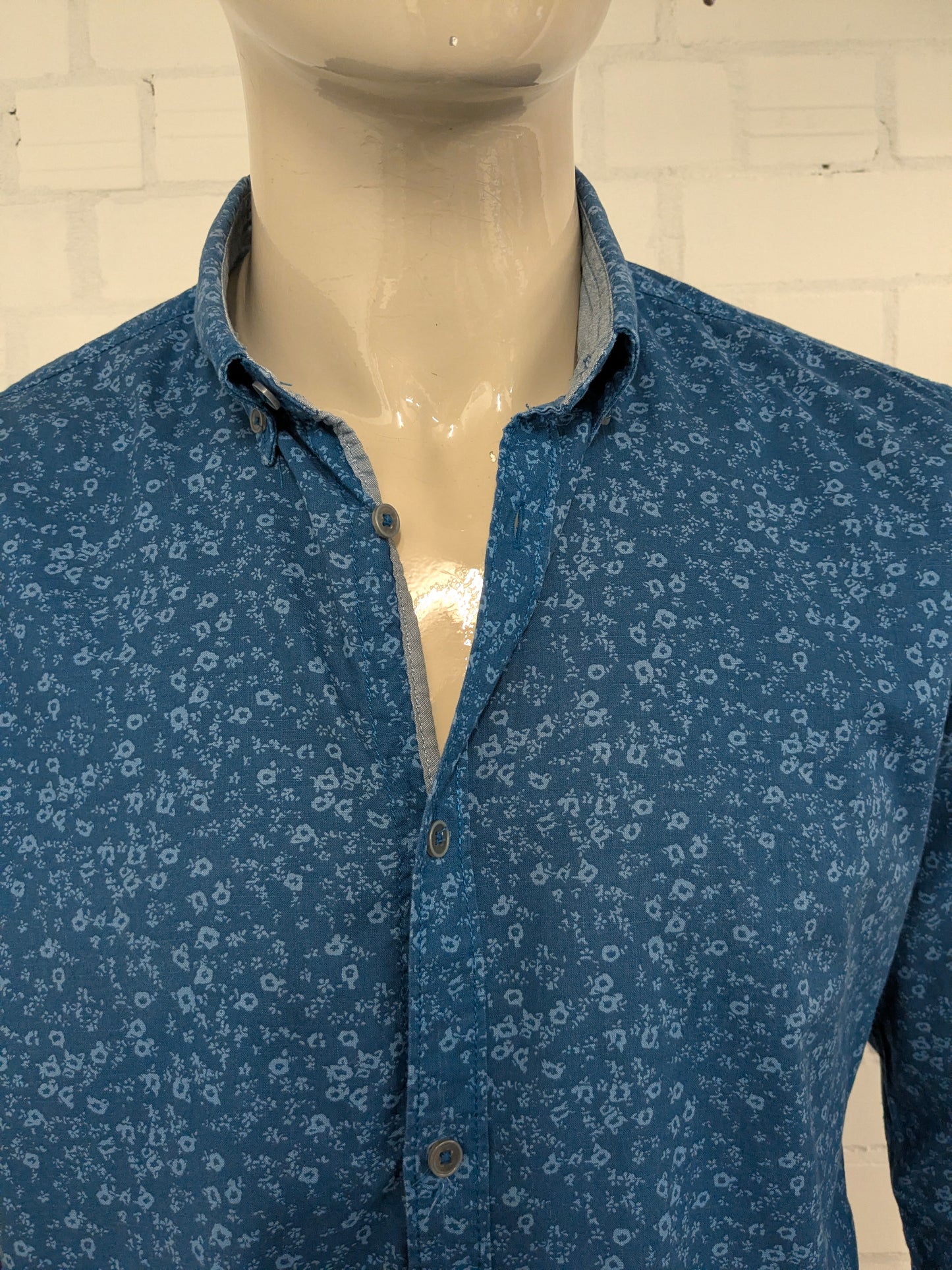Tom Tailor overhemd. Blauw Bloemen print. Maat XL.