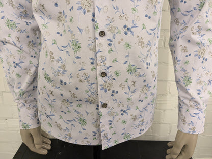 Upper East overhemd. Wit Beige Blauw Groene Bloemen print. Maat L. slim fit.