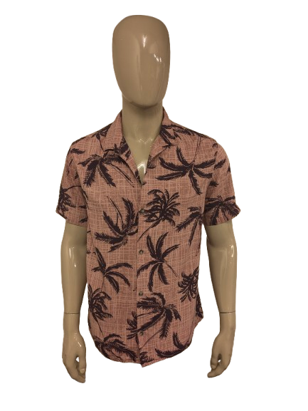 George Hawaii overhemd korte mouw. Paars Roze palmboom print. Maat L.