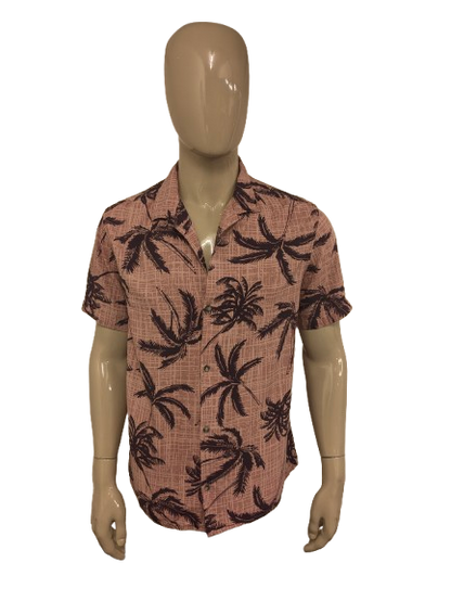 George Hawaii overhemd korte mouw. Paars Roze palmboom print. Maat L.