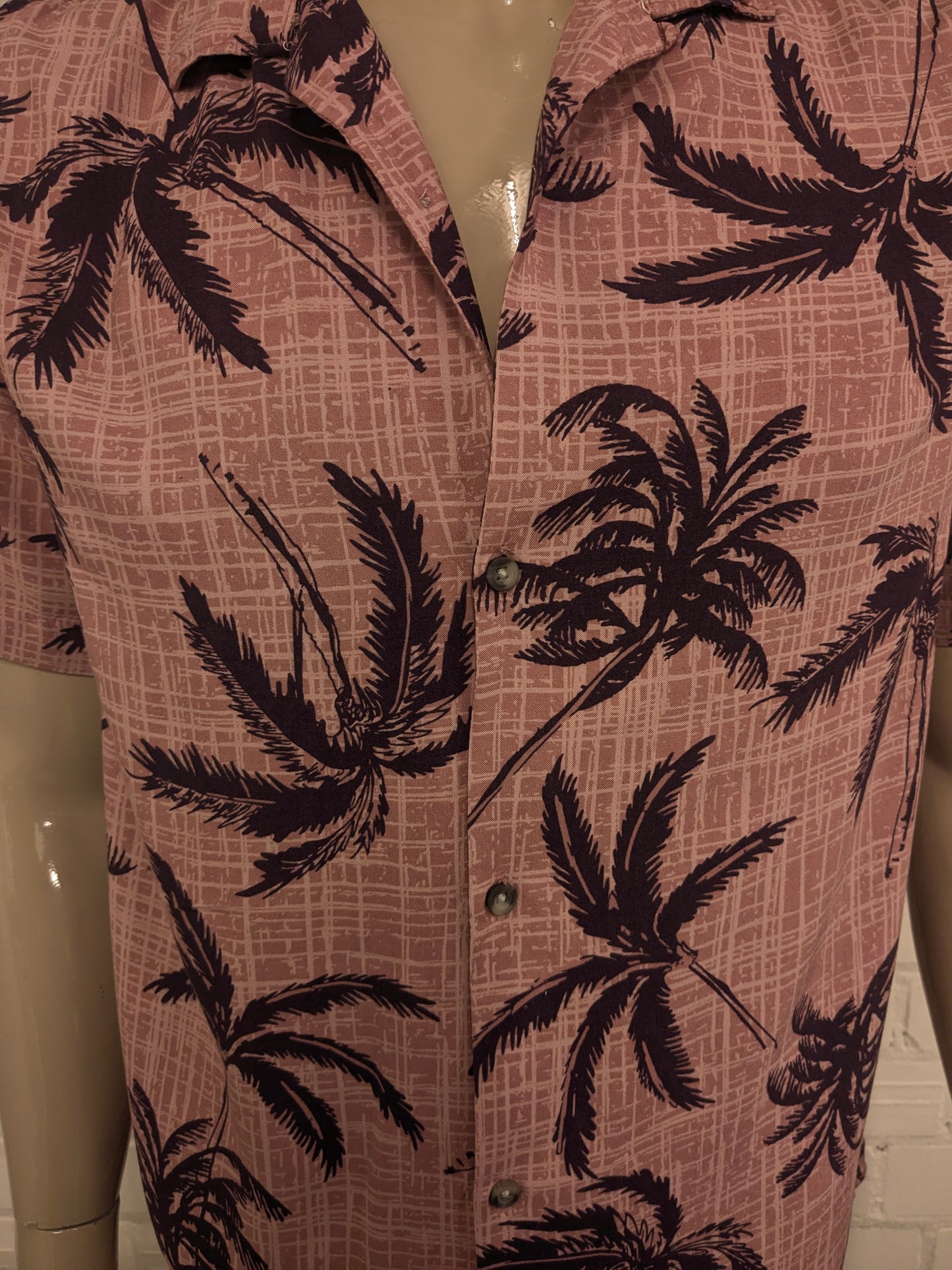 George Hawaii overhemd korte mouw. Paars Roze palmboom print. Maat L.