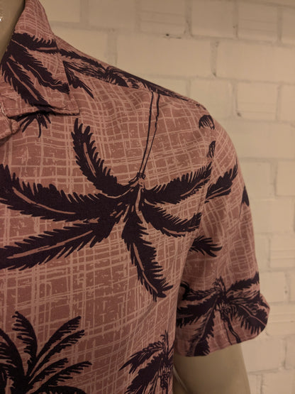 George Hawaii overhemd korte mouw. Paars Roze palmboom print. Maat L.