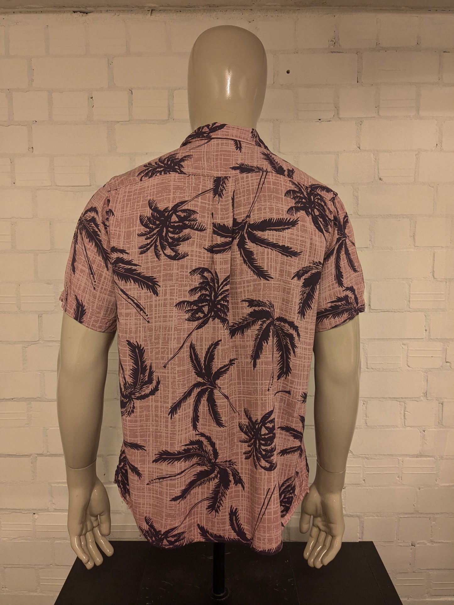 George Hawaii overhemd korte mouw. Paars Roze palmboom print. Maat L.