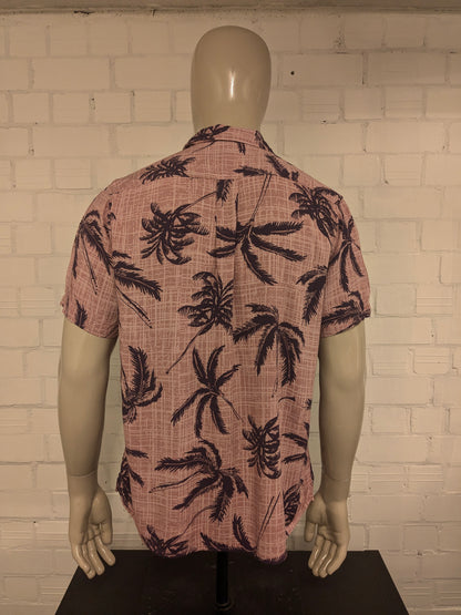 George Hawaii overhemd korte mouw. Paars Roze palmboom print. Maat L.