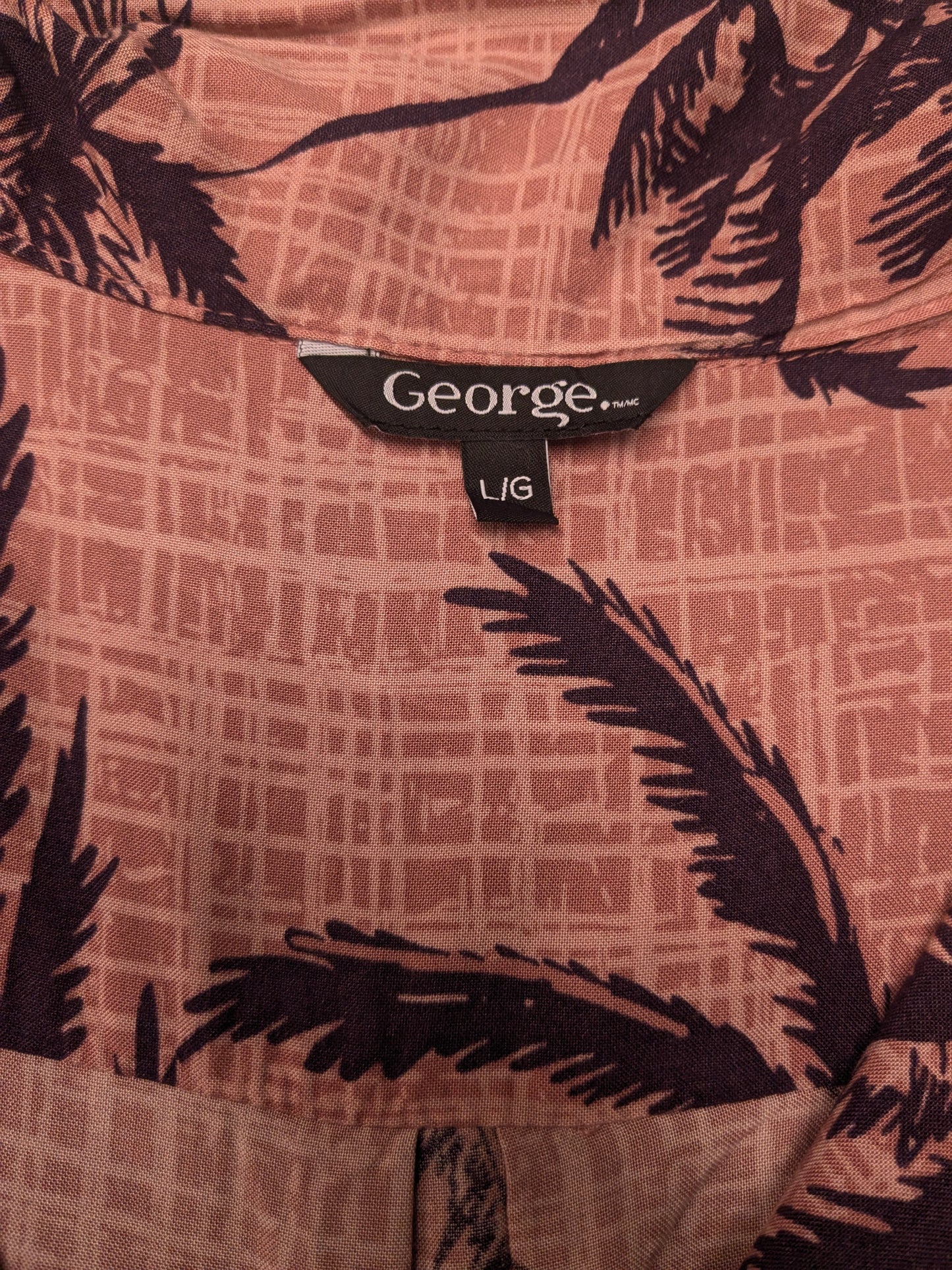 George Hawaii overhemd korte mouw. Paars Roze palmboom print. Maat L.