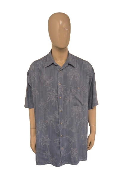 Hollis River Hawaii overhemd korte mouw. Blauw palmboom print. Maat 4XL / XXXXL.