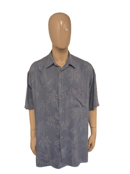 Hollis River Hawaii overhemd korte mouw. Blauw palmboom print. Maat 4XL / XXXXL.