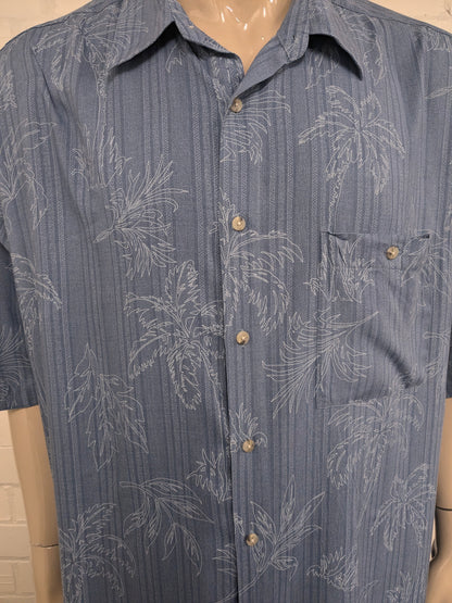 Hollis River Hawaii overhemd korte mouw. Blauw palmboom print. Maat 4XL / XXXXL.