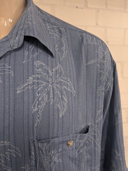 Hollis River Hawaii overhemd korte mouw. Blauw palmboom print. Maat 4XL / XXXXL.