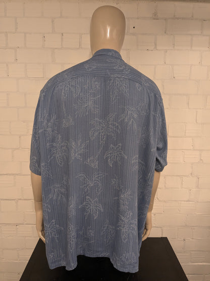Hollis River Hawaii overhemd korte mouw. Blauw palmboom print. Maat 4XL / XXXXL.