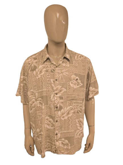 Batik Bay hawaii overhemd korte mouw. Kaki Grijze print. Maat 3XL / XXXL.