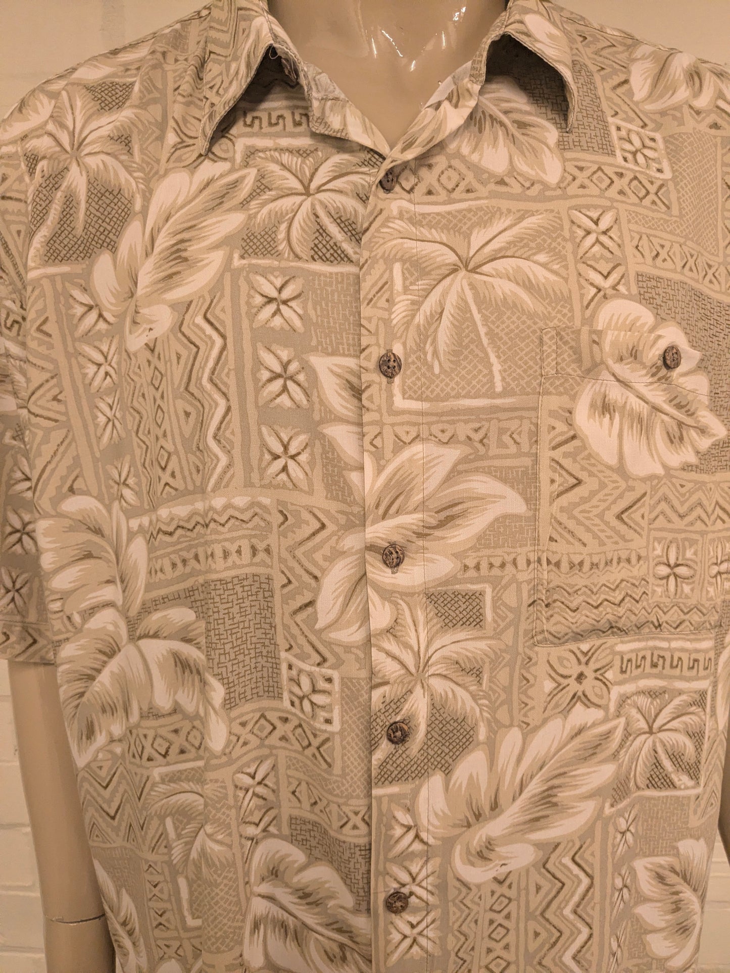 Batik Bay hawaii overhemd korte mouw. Kaki Grijze print. Maat 3XL / XXXL.