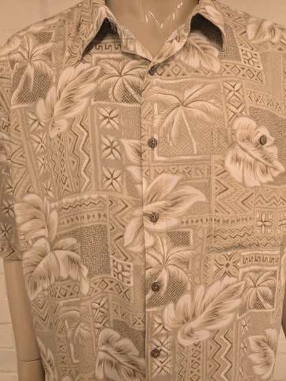 Batik Bay hawaii overhemd korte mouw. Kaki Grijze print. Maat 3XL / XXXL.