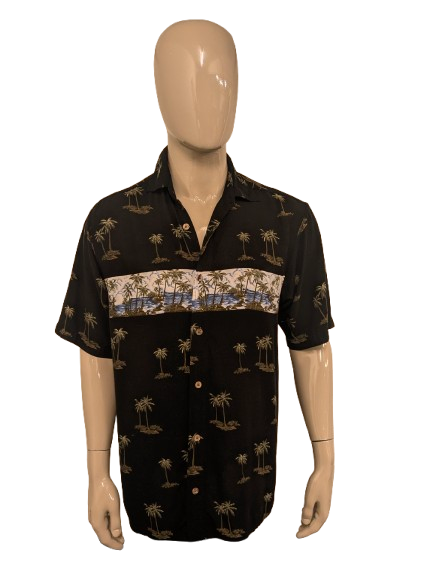 Knightsbridge Hawaii-overhemd korte mouw – zwart/groen/blauw palmbomen – maat M/L