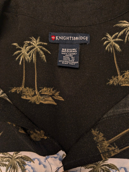 Knightsbridge Hawaii overhemd korte mouw. Zwart Groen Blauwe palmboom print. Maat L.