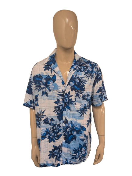 George Hawaii overhemd korte mouw. Blauw Witte print. Maat 2XL / XXL.