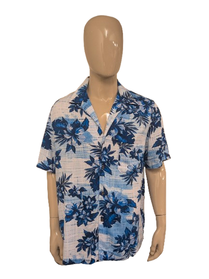 George Hawaii overhemd korte mouw. Blauw Witte print. Maat 2XL / XXL.