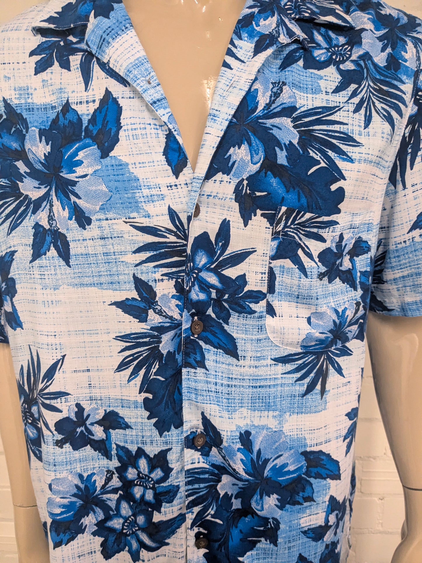 George Hawaii overhemd korte mouw. Blauw Witte print. Maat 2XL / XXL.