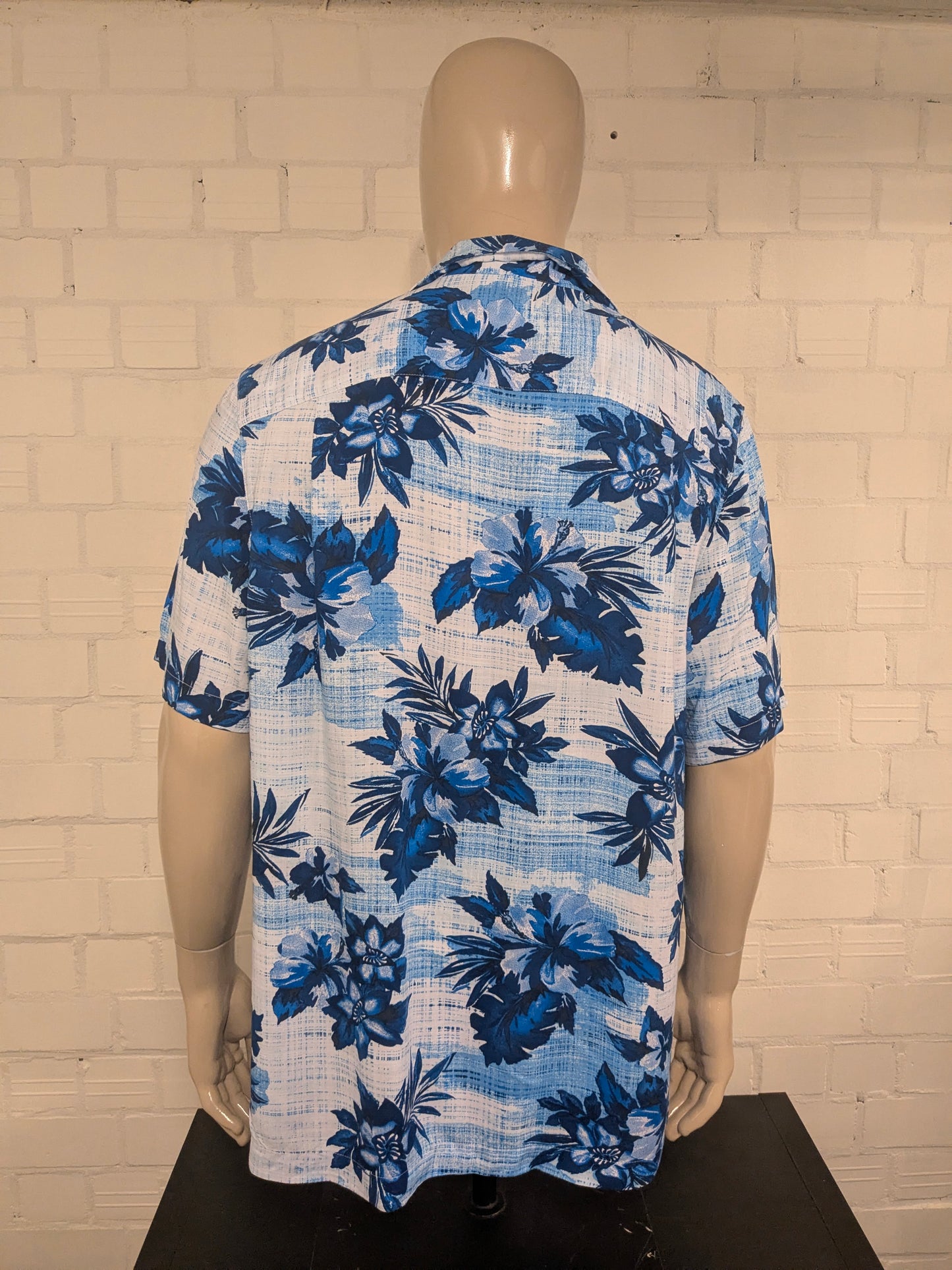 George Hawaii overhemd korte mouw. Blauw Witte print. Maat 2XL / XXL.