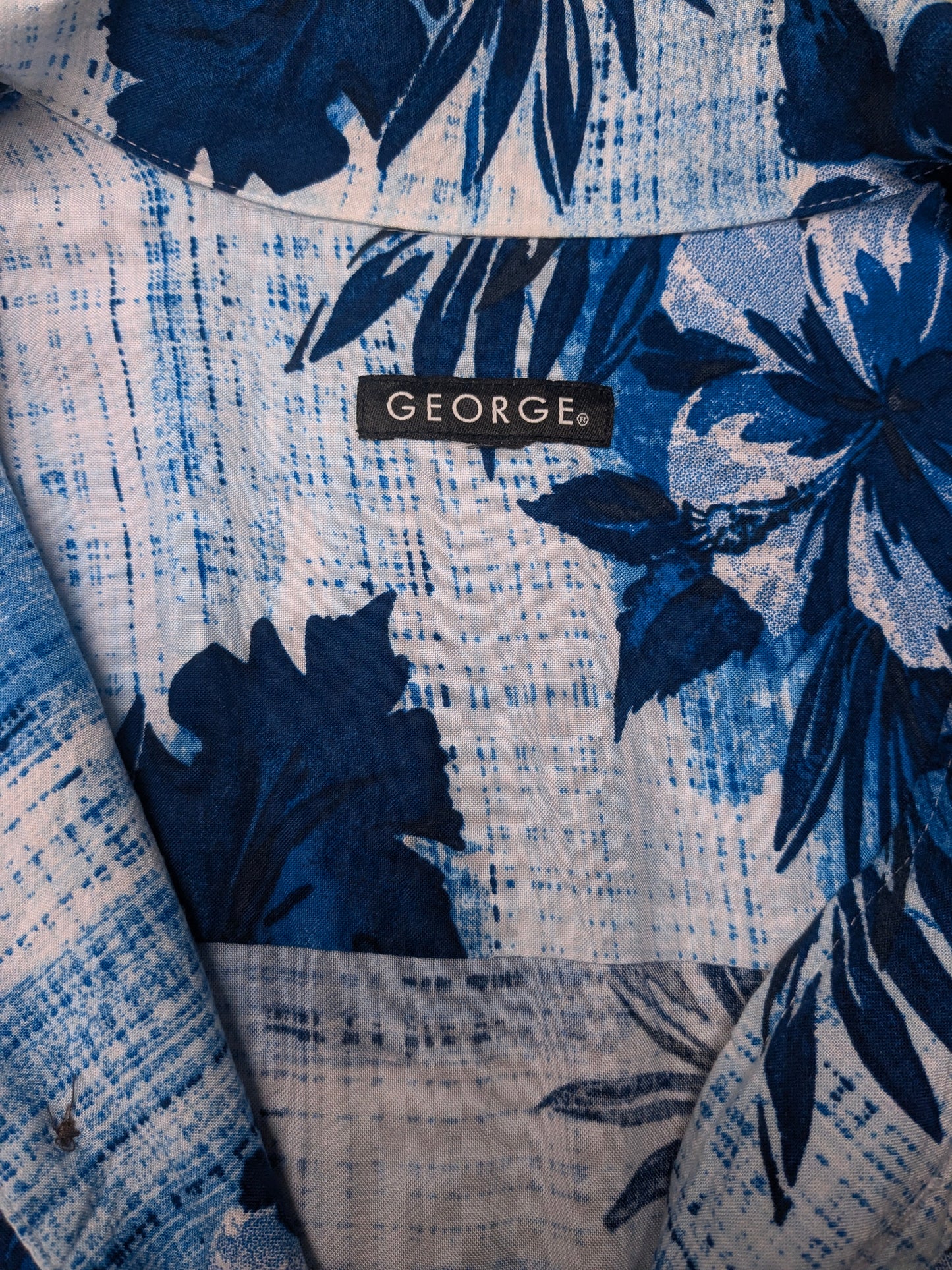 George Hawaii overhemd korte mouw. Blauw Witte print. Maat 2XL / XXL.