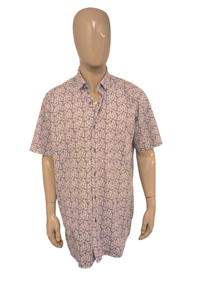 Eden Valley overhemd korte mouw – blauw/roze/paars bladmotief – maat 2XL extra lang