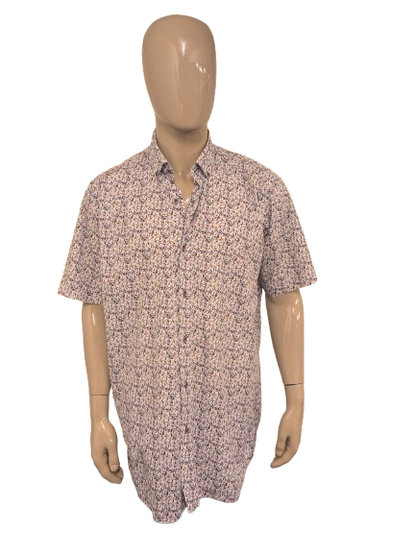 Eden Valley overhemd korte mouw. Blauw Roze Paars blad motief. extra lang! Maat 2XL / XXL.