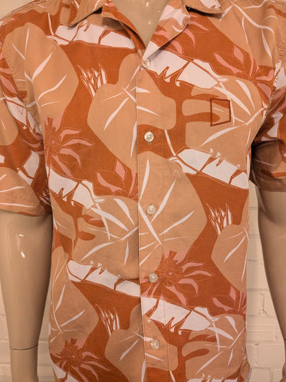 Chasin overhemd korte mouw. Bruin Roze print. Maat XL.