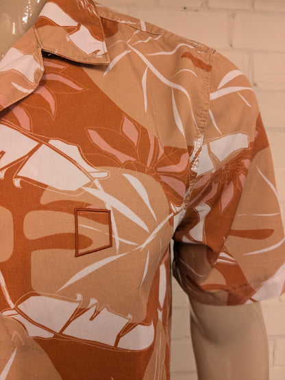Chasin overhemd korte mouw. Bruin Roze print. Maat XL.