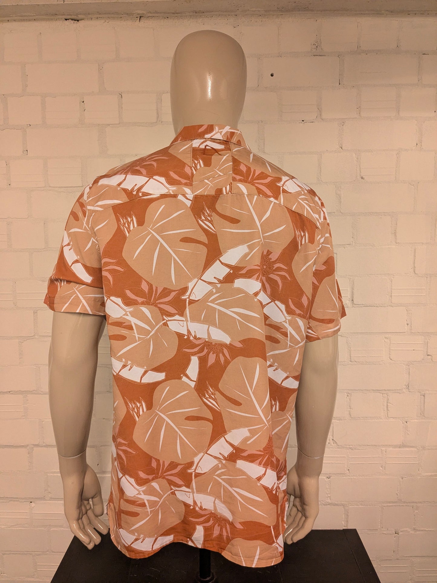 Chasin overhemd korte mouw. Bruin Roze print. Maat XL.