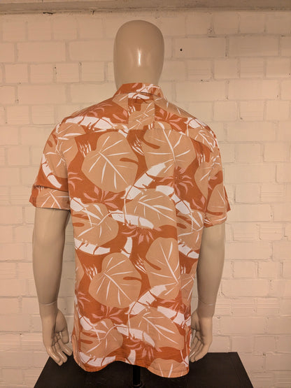 Chasin overhemd korte mouw. Bruin Roze print. Maat XL.
