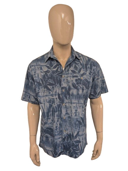 Windham Pointe Hawaii overhemd korte mouw. Blauwe print. Maat XL.