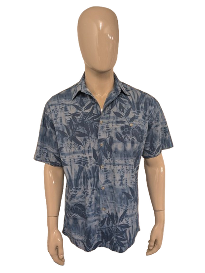 Windham Pointe Hawaii overhemd korte mouw. Blauwe print. Maat XL.