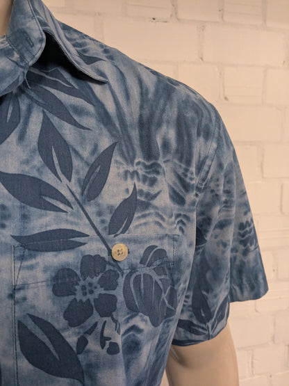 Windham Pointe Hawaii overhemd korte mouw. Blauwe print. Maat XL.