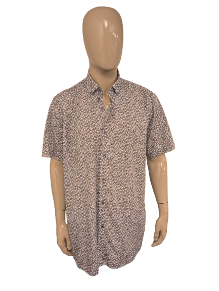 Eden Balley overhemd korte mouw – bruin/blauw print – maat 2XL extra lang