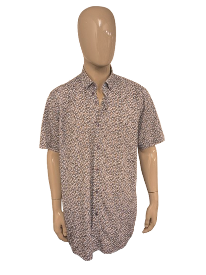 Eden Balley overhemd korte mouw. Bruin Blauwe print. extra lang. Maat 2XL / XXL.