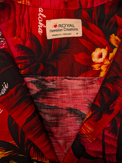 Royal Hawaii overhemd korte mouw. Rood Oranje Zwarte print. Maat L.