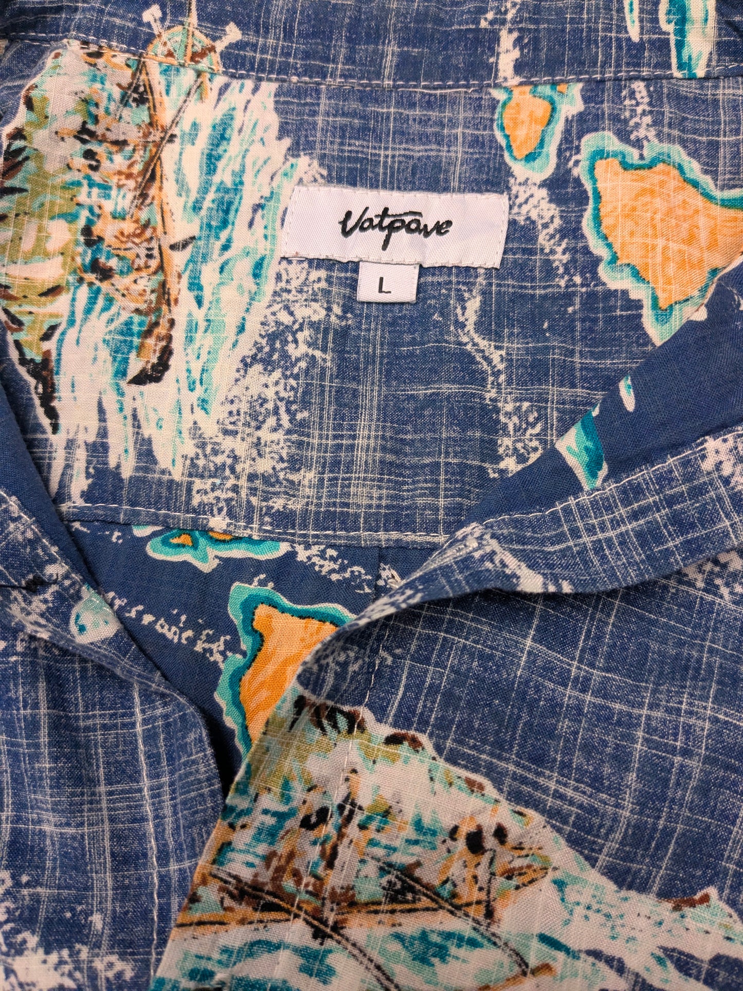 Vatpave Hawaii overhemd korte mouw. Blauw Bruin Groene print. Maat L.