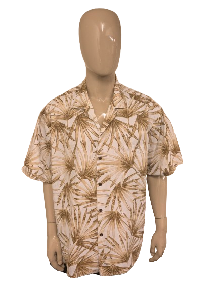 Vintage Ky's Hawaii overhemd korte mouw. Groen Witte print. Maat 4XL / XXXXL.