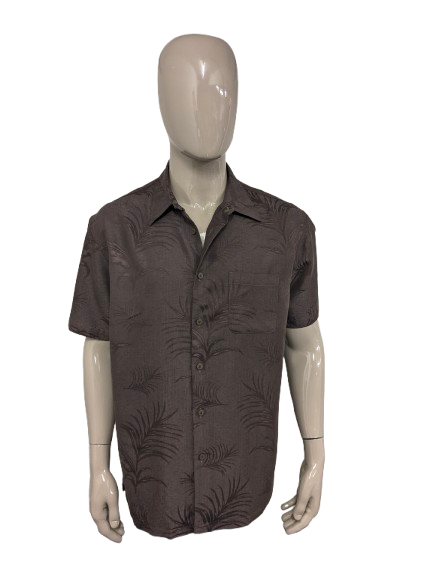 Woody's Retro Lounge-Shirt Kurzarm – braunes leicht glänzendes Muster – Größe XL
