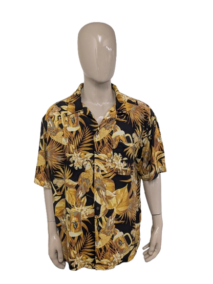 Panama Jack Hawaii overhemd korte mouw. Zwart Gele print. Maat 3XL / XXL.